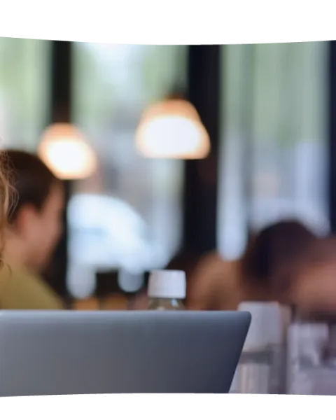 Woman using a laptop in a meeting